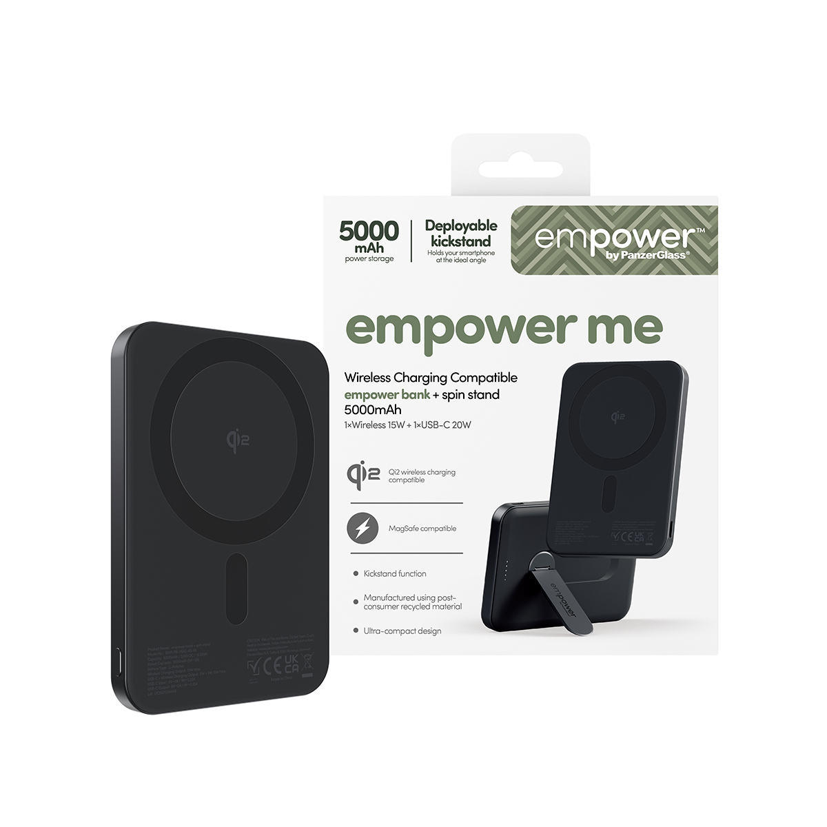 empower by PanzerGlass 5000mAh Powerbank kitámasztóval - asztrofekete