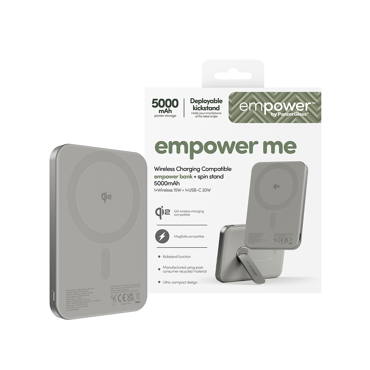 empower by PanzerGlass 5000mAh Powerbank kitámasztóval - titánium