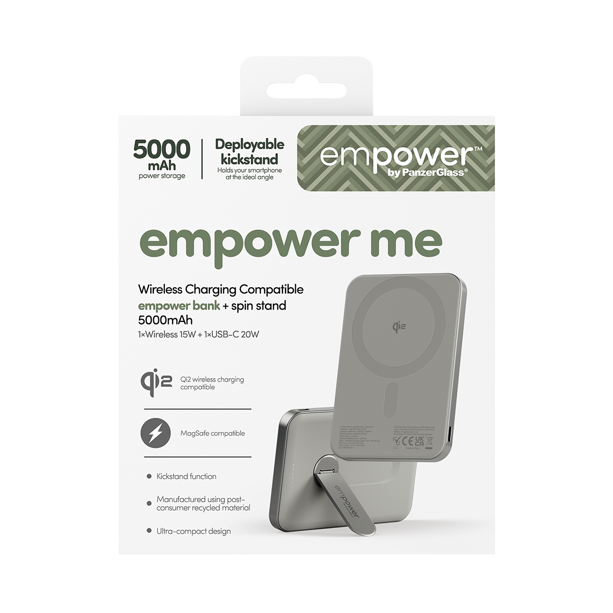 empower by PanzerGlass 5000mAh Powerbank kitámasztóval - titánium