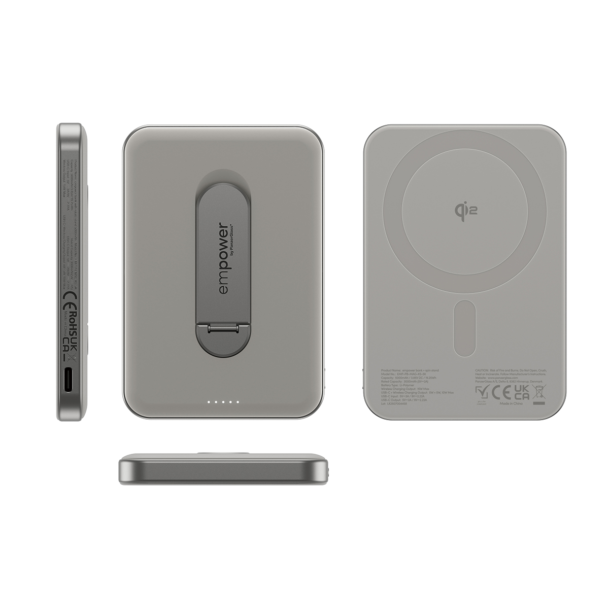 empower by PanzerGlass 5000mAh Powerbank kitámasztóval - titánium