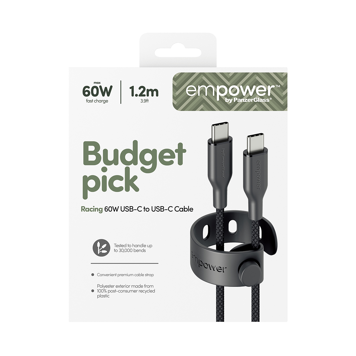 empower by PanzerGlass 60W USB-C 1.2m-es töltőkábel - asztrofekete