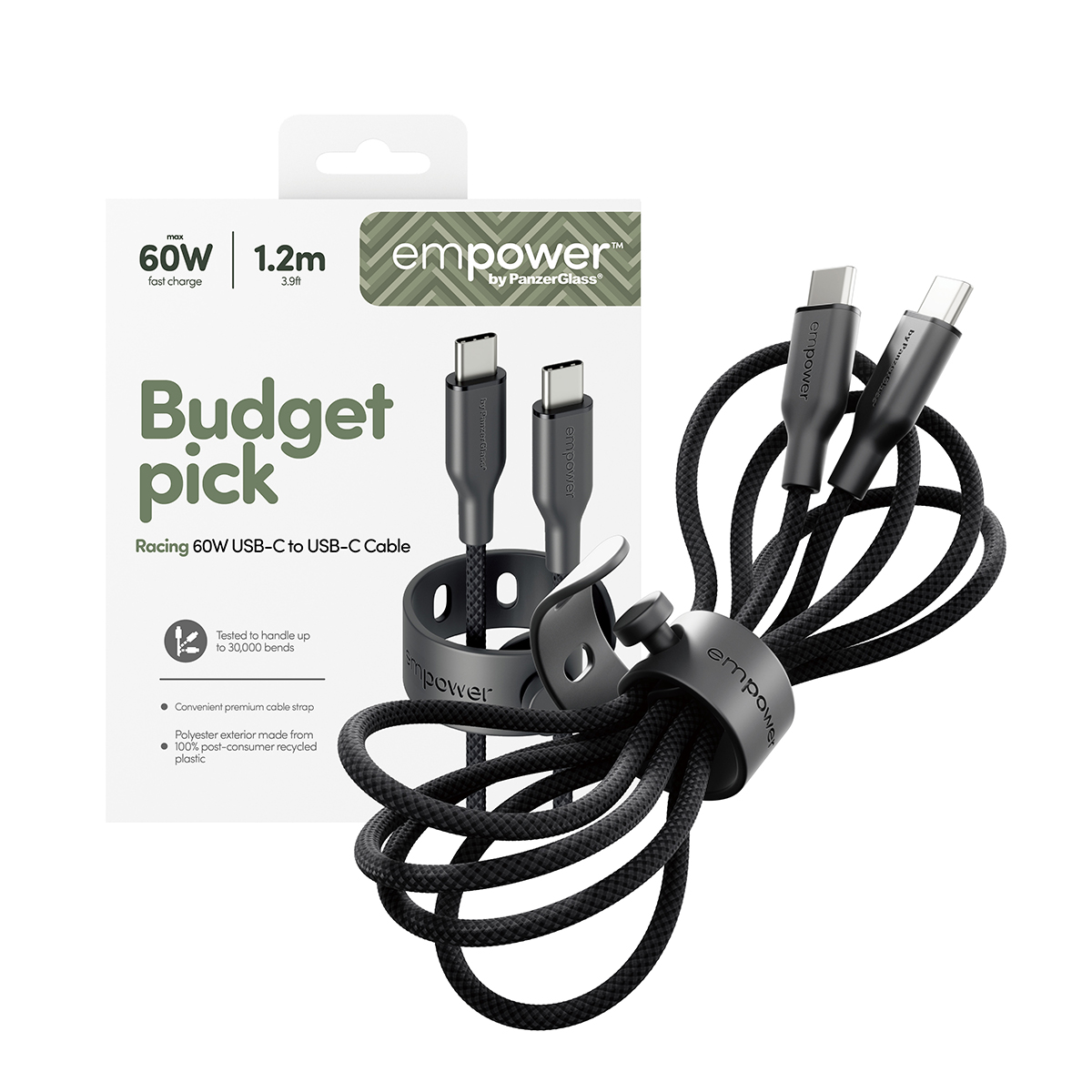 empower by PanzerGlass 60W USB-C 1.2m-es töltőkábel - asztrofekete