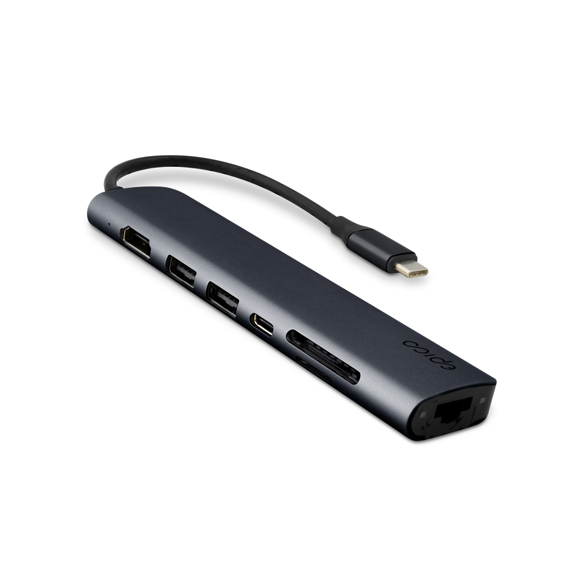 epico 7in1 USB-C hub 8K HDMI porttal - éjfekete
