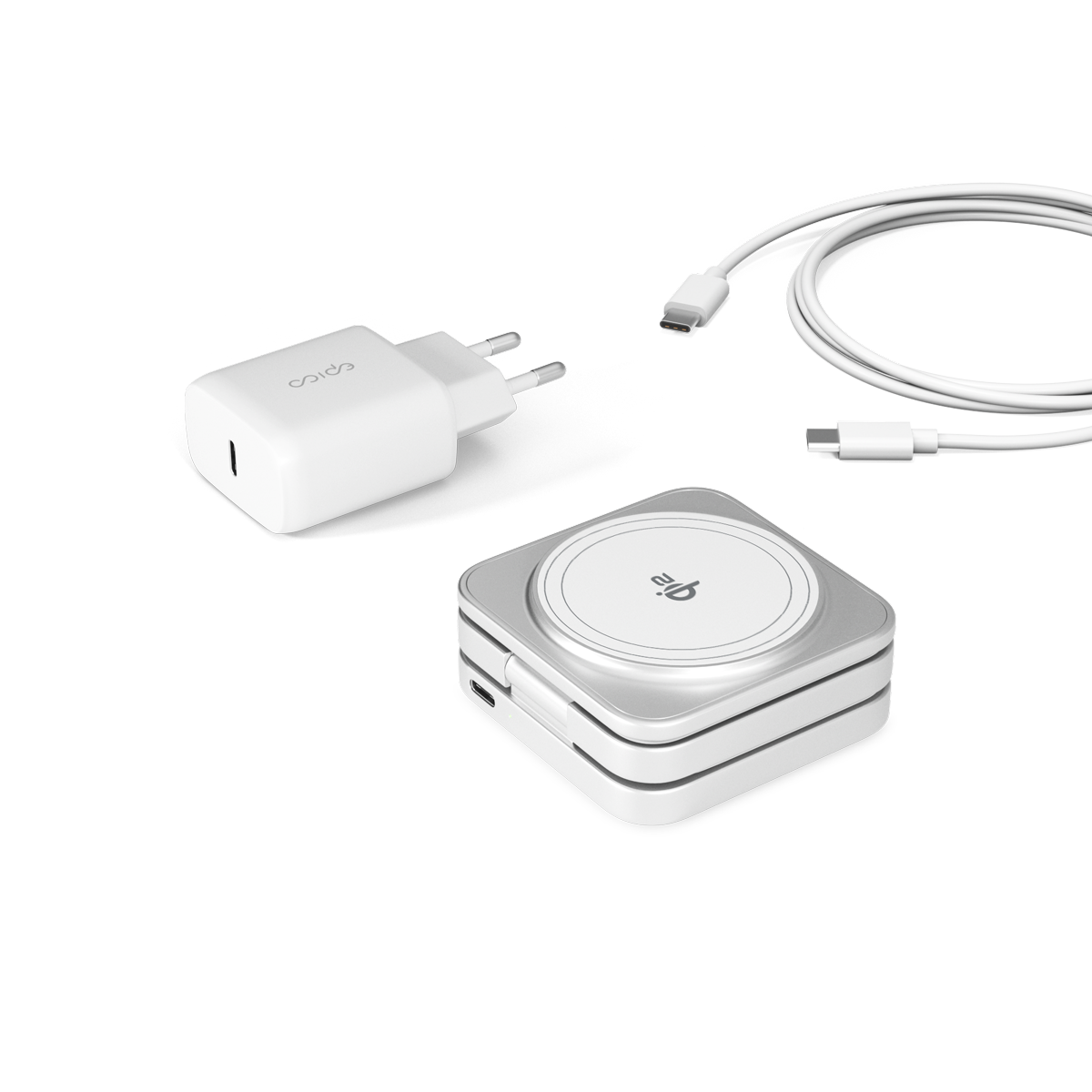 epico UltraBase Alu Mag+ Qi2 kompatibilis 3in1 összecsukható vezeték nélküli töltő – fehér 