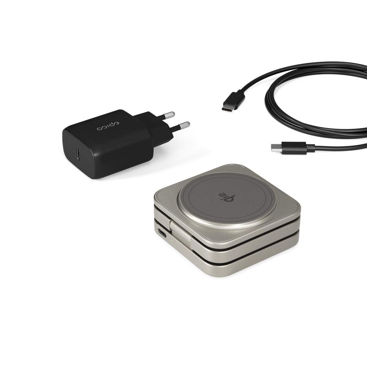 epico UltraBase Alu Mag+ Qi2 kompatibilis 3in1 összecsukható vezeték nélküli töltő – titán
