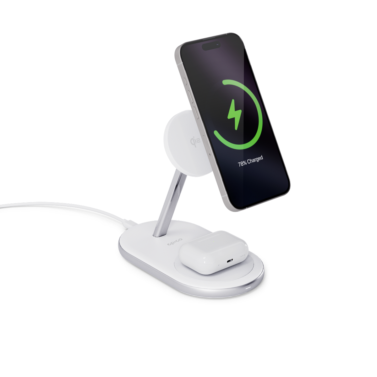 epico Ultrabase EX40 Qi2 2in1 MagSafe vezeték nélküli töltő fali adapterrel és USB-C kábellel - fehér