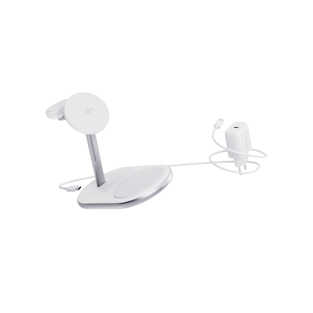epico Ultrabase EX60 Qi2 3in1 MagSafe vezeték nélküli töltő fali adapterrel és USB-C kábellel - fehér