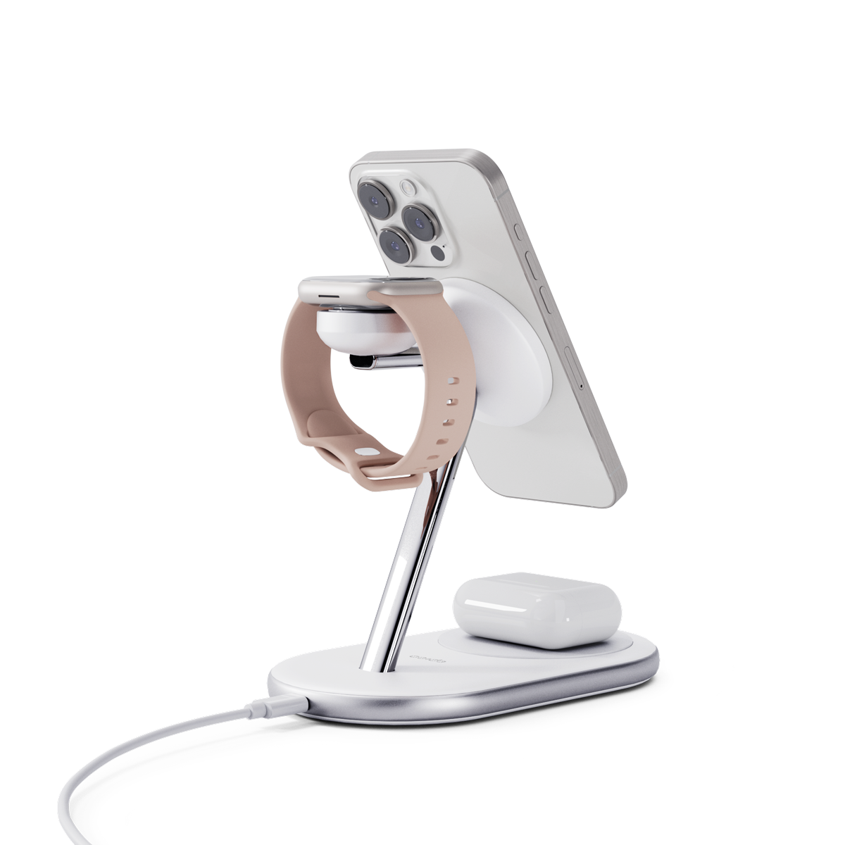 epico Ultrabase EX60 Qi2 3in1 MagSafe vezeték nélküli töltő fali adapterrel és USB-C kábellel - fehér