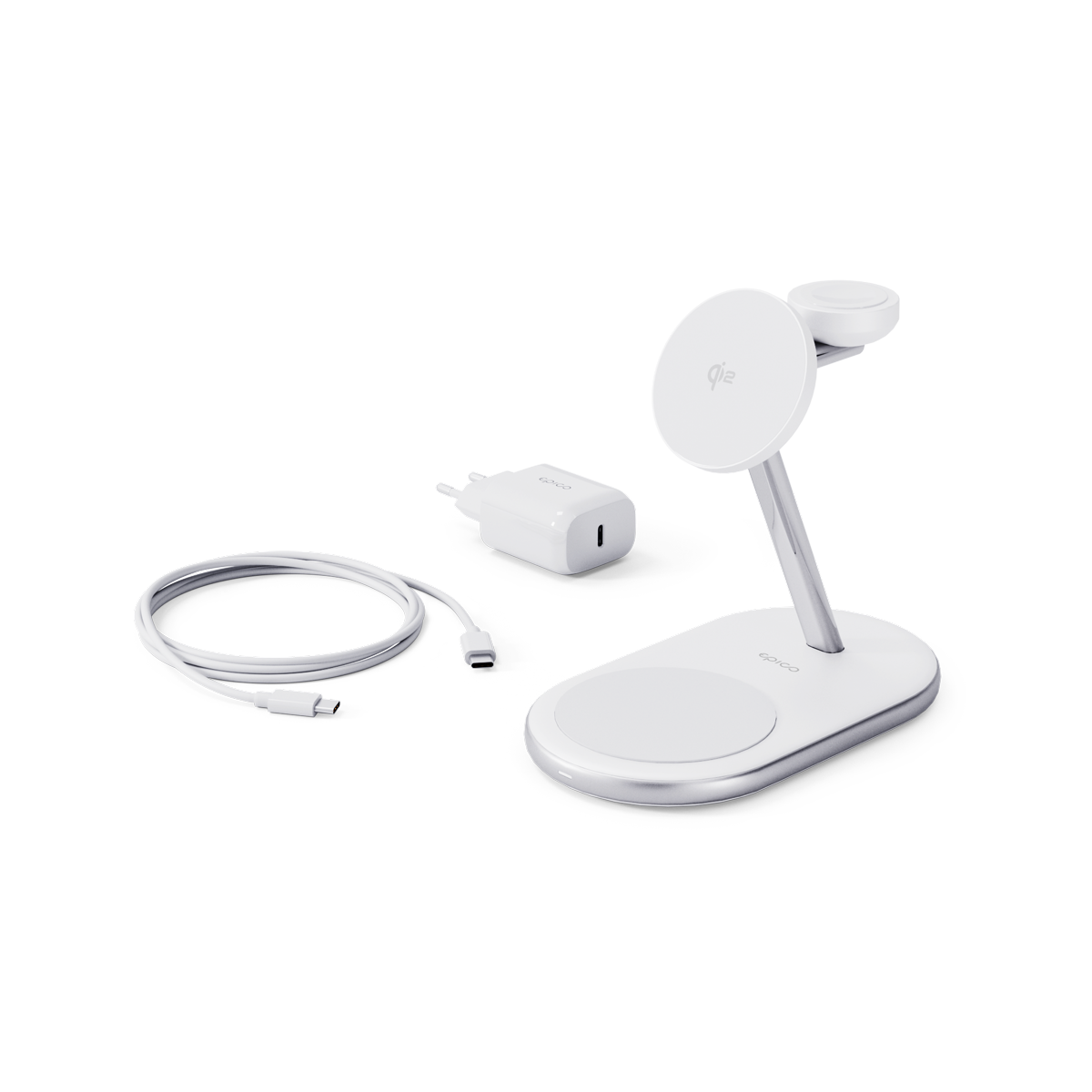 epico Ultrabase EX60 Qi2 3in1 MagSafe vezeték nélküli töltő fali adapterrel és USB-C kábellel - fehér
