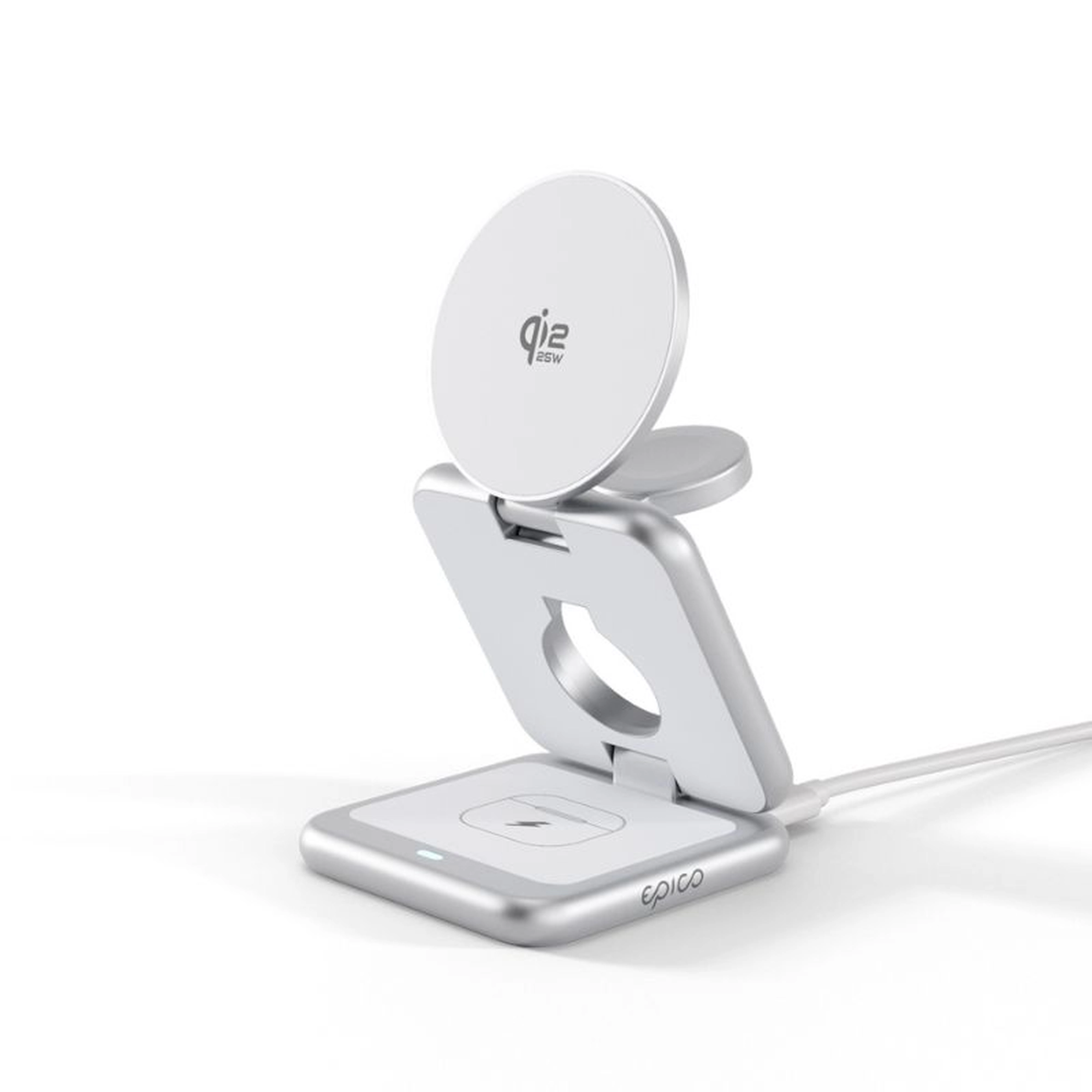epico UltraBase Qi2 25W 3in1 összecsukható MagSafe töltőállvány - ezüst