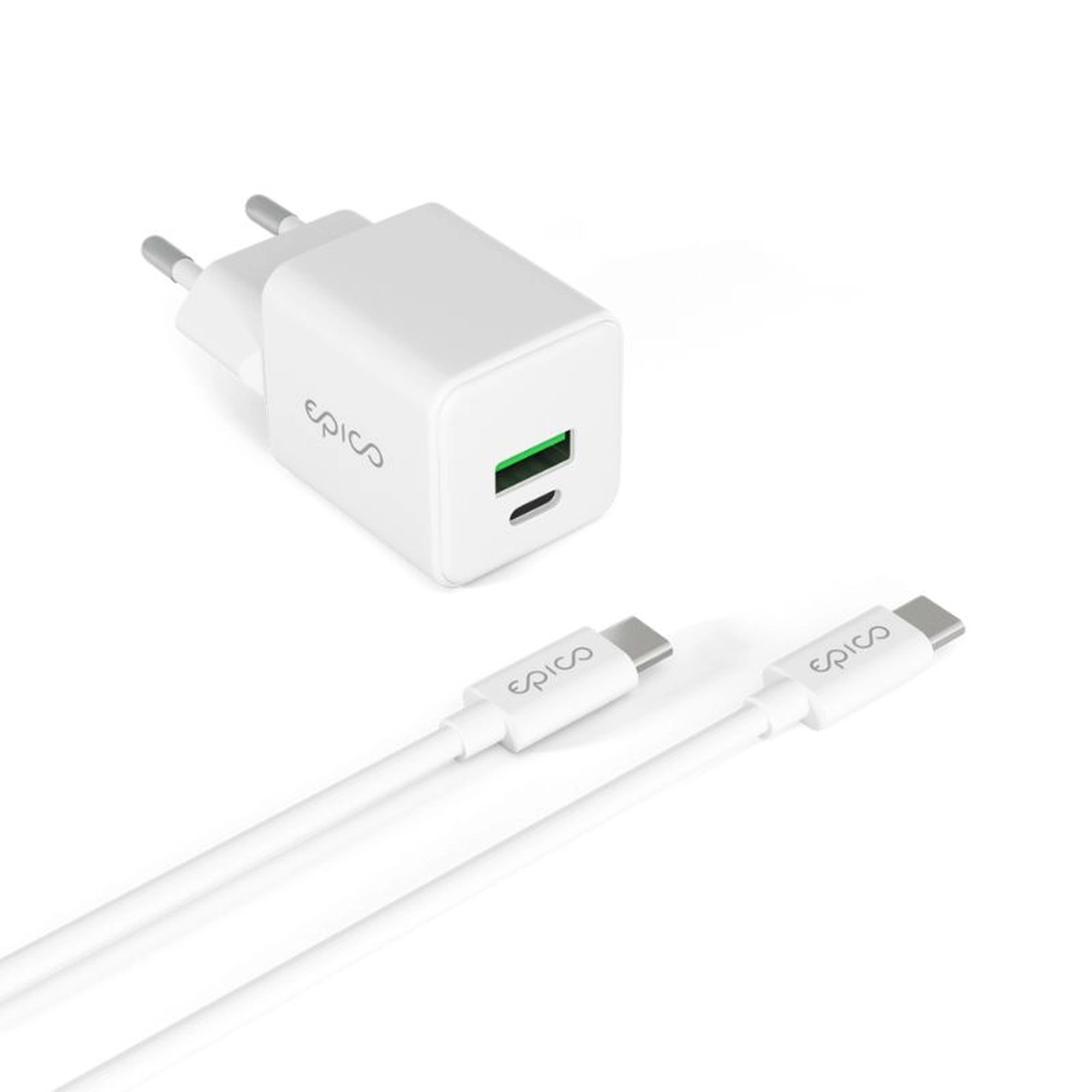 epico UltraBoost GaN 20W USB-C hálózati töltő 1,2 m kábellel - fehér