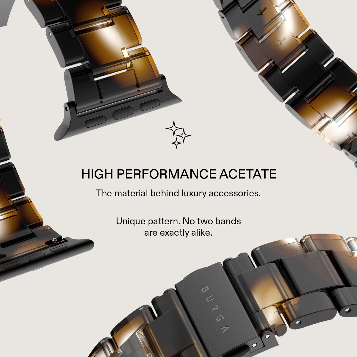 BURGA Apple Watch 44/45/46/49mm acetát szíj - aranyszín (fekete szerkezet)