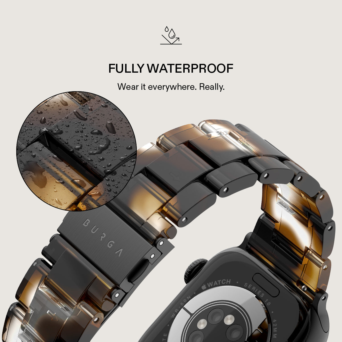 BURGA Apple Watch 44/45/46/49mm acetát szíj - aranyszín (fekete szerkezet)