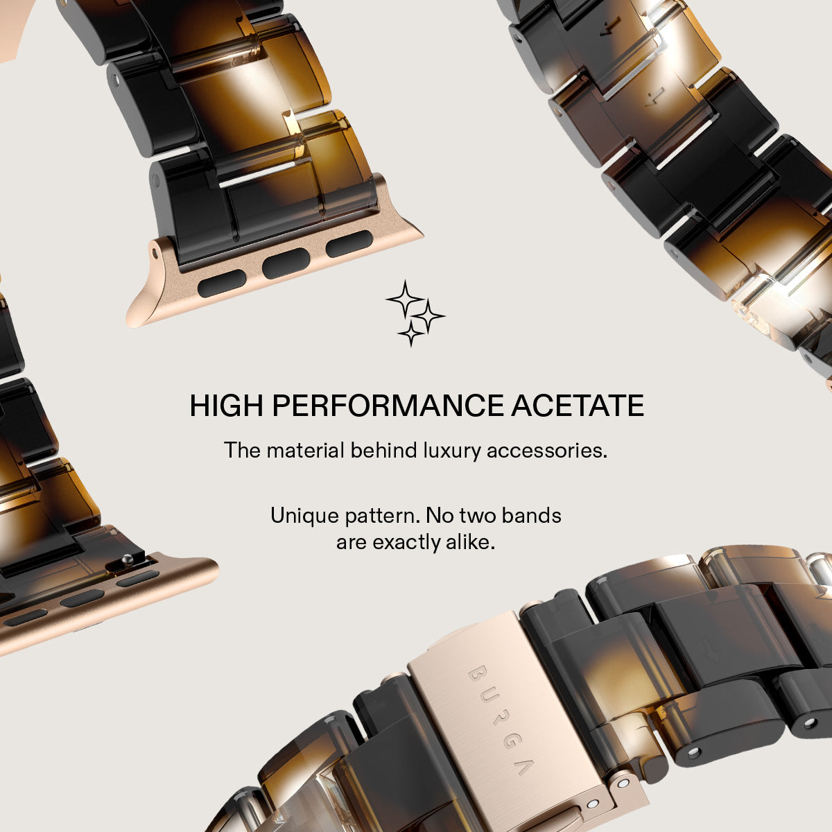 BURGA Apple Watch 38/40/41mm acetát szíj - aranyszín (rózsaarany szerkezet)