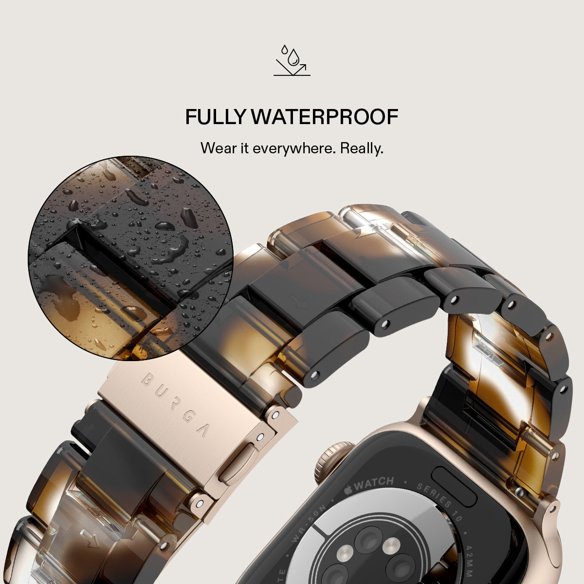 BURGA Apple Watch 38/40/41mm acetát szíj - aranyszín (rózsaarany szerkezet)