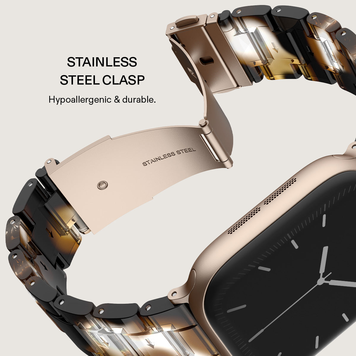 BURGA Apple Watch 44/45/46/49mm acetát szíj - aranyszín (rózsaarany szerkezet)