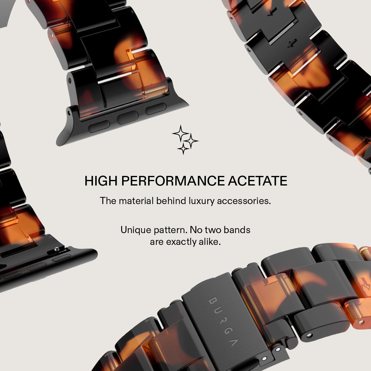 BURGA Apple Watch 38/40/41mm acetát szíj - mézszín teknőcmintás (fekete szerkezet)