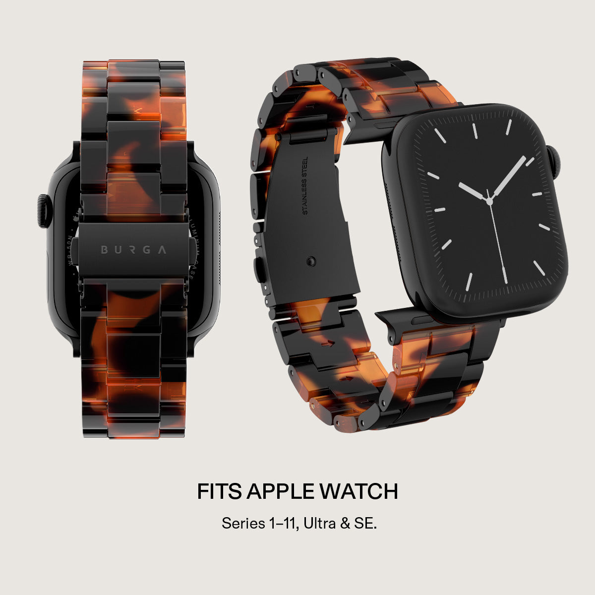 BURGA Apple Watch 38/40/41mm acetát szíj - mézszín teknőcmintás (fekete szerkezet)