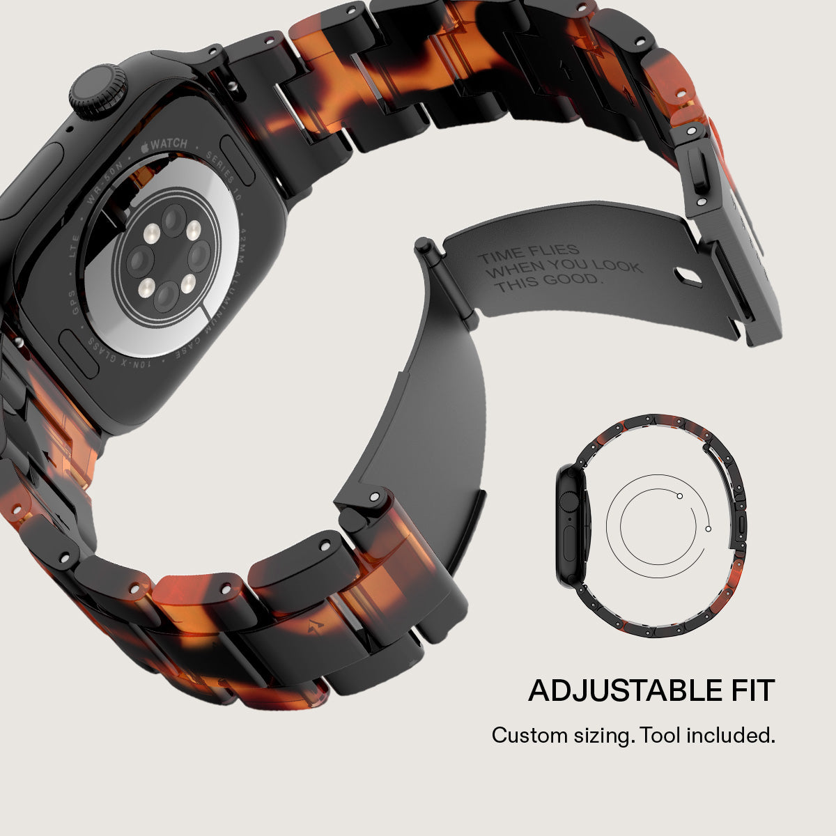 BURGA Apple Watch 44/45/46/49mm acetát szíj - mézszín teknőcmintás (fekete szerkezet)