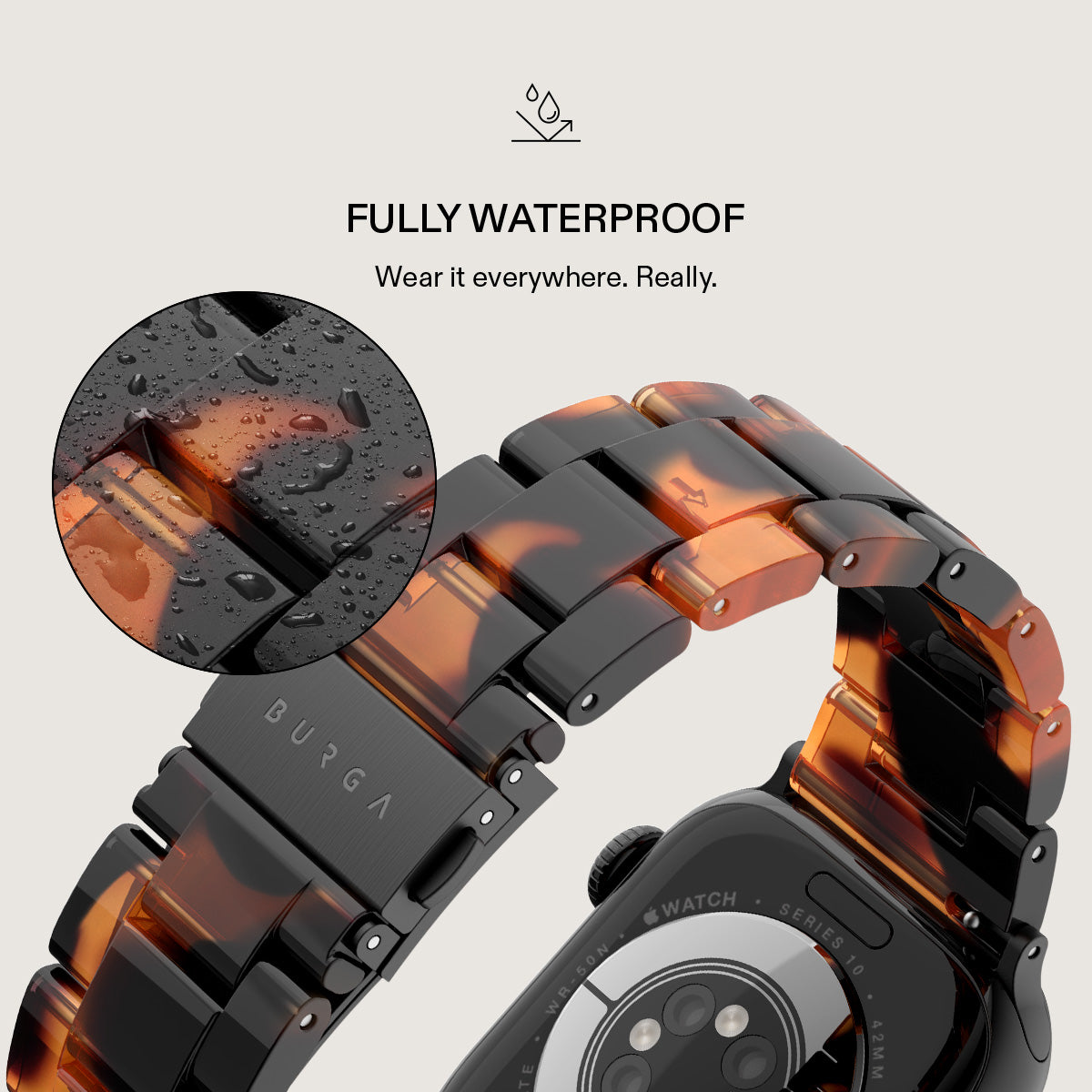 BURGA Apple Watch 44/45/46/49mm acetát szíj - mézszín teknőcmintás (fekete szerkezet)