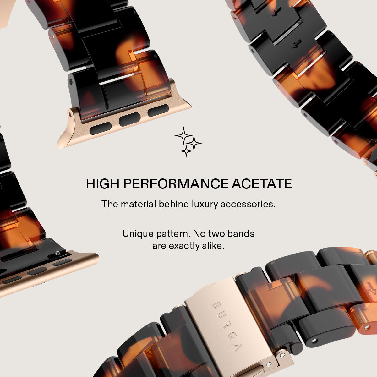 BURGA Apple Watch 38/40/41mm acetát szíj - mézszín teknőcmintás (rózsaarany szerkezet)