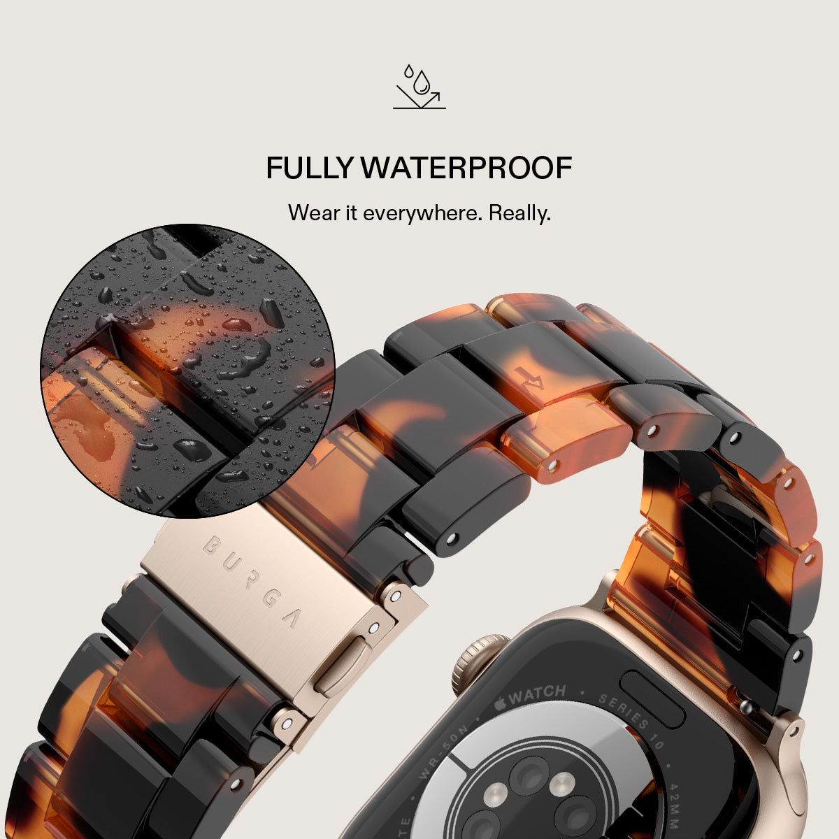BURGA Apple Watch 38/40/41mm acetát szíj - mézszín teknőcmintás (rózsaarany szerkezet)