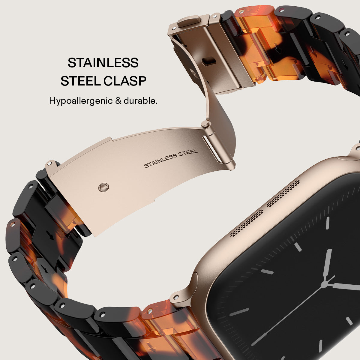 BURGA Apple Watch 38/40/41mm acetát szíj - mézszín teknőcmintás (rózsaarany szerkezet)