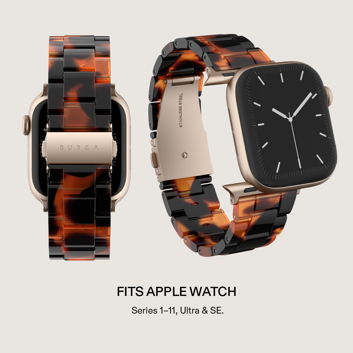 BURGA Apple Watch 38/40/41mm acetát szíj - mézszín teknőcmintás (rózsaarany szerkezet)