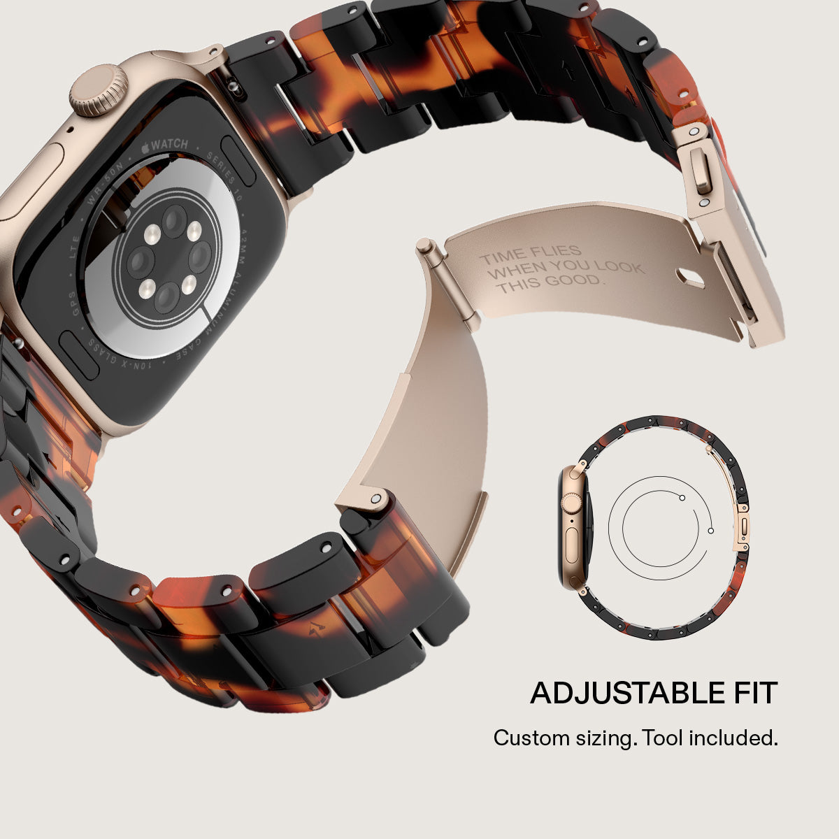 BURGA Apple Watch 44/45/46/49mm acetát szíj - mézszín teknőcmintás (rózsaarany szerkezet)
