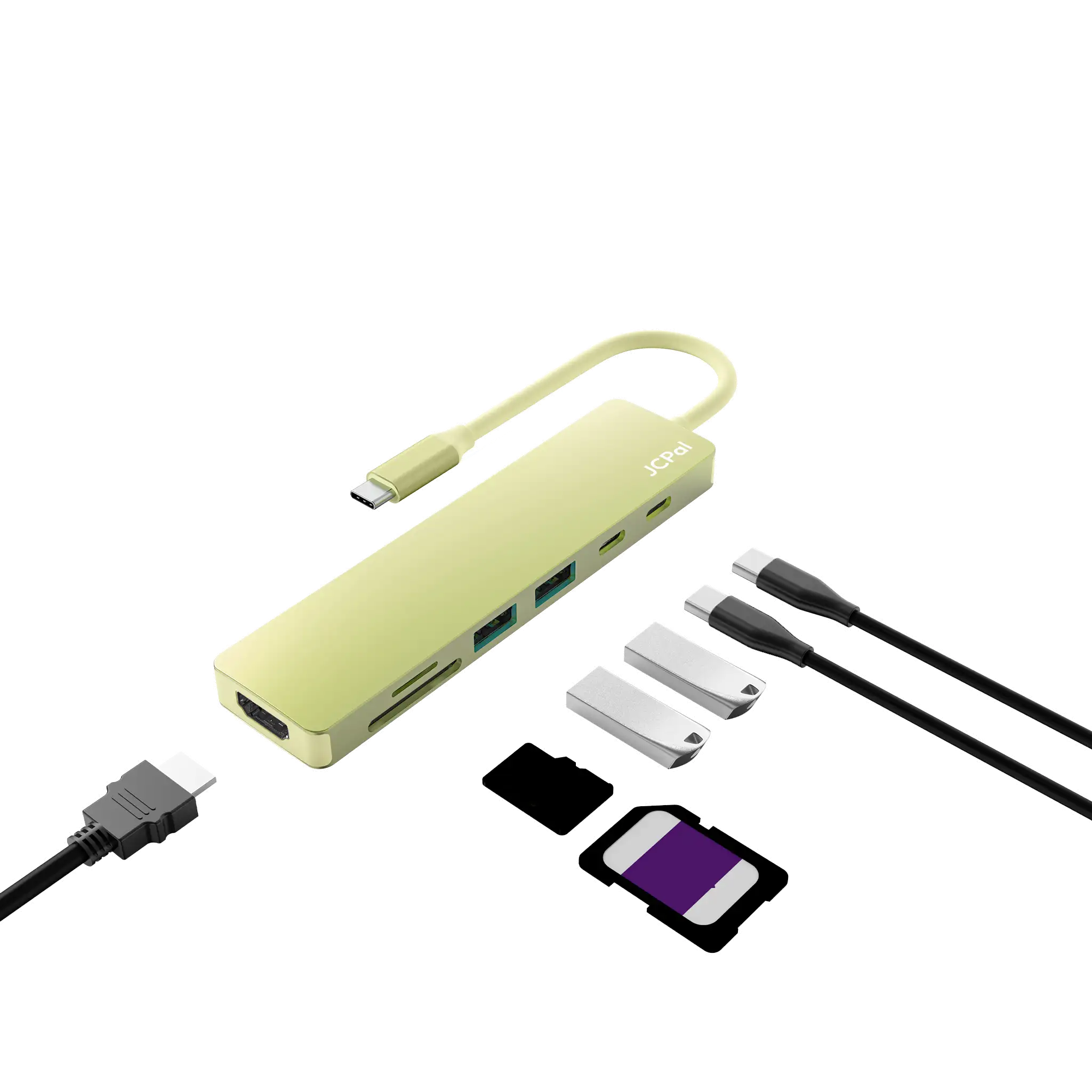 JCPal Linx USB-C 7in1 Hub (2xUSB3.0, USB C3.1, HDMI/60Hz, SD/TF3.0, PD100W) - citrus
