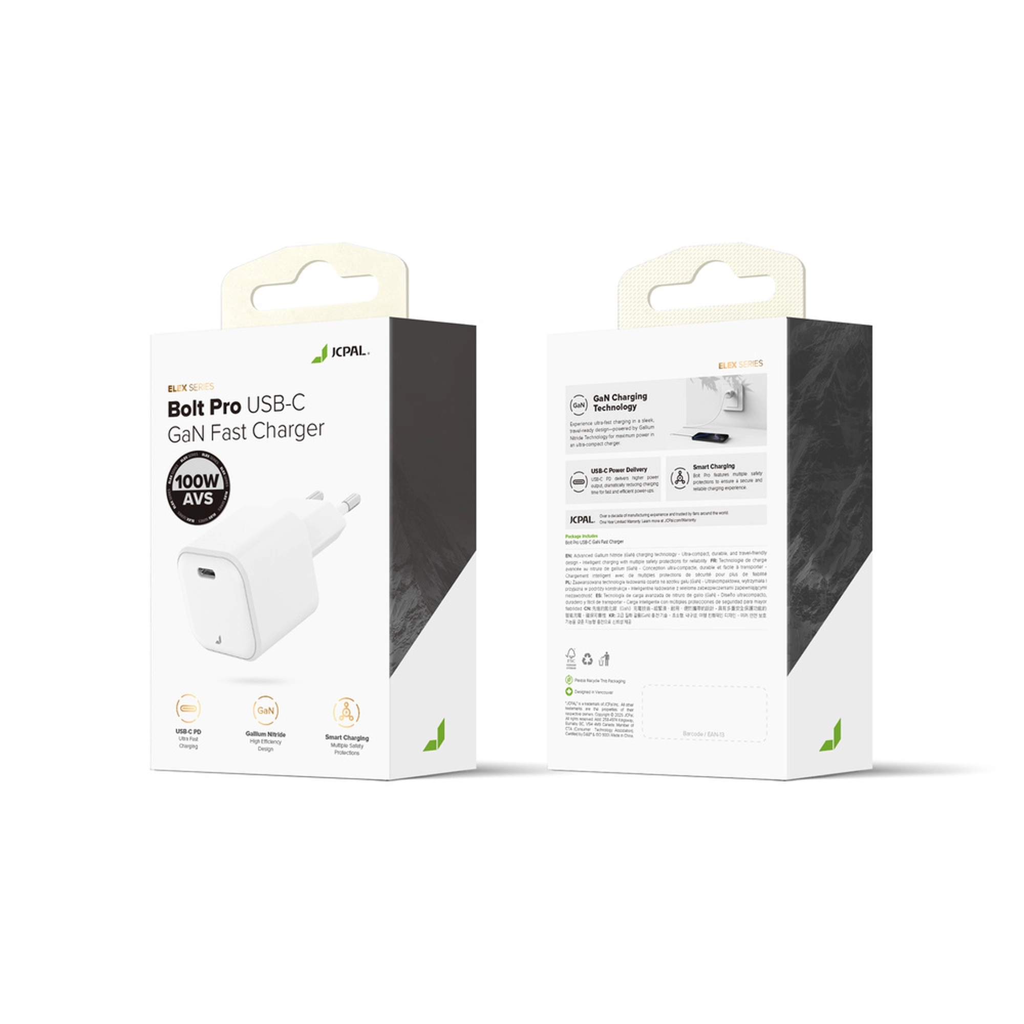 JCPal Bolt Pro 100W USB-C GaN  AVS gyorstöltő - fehér