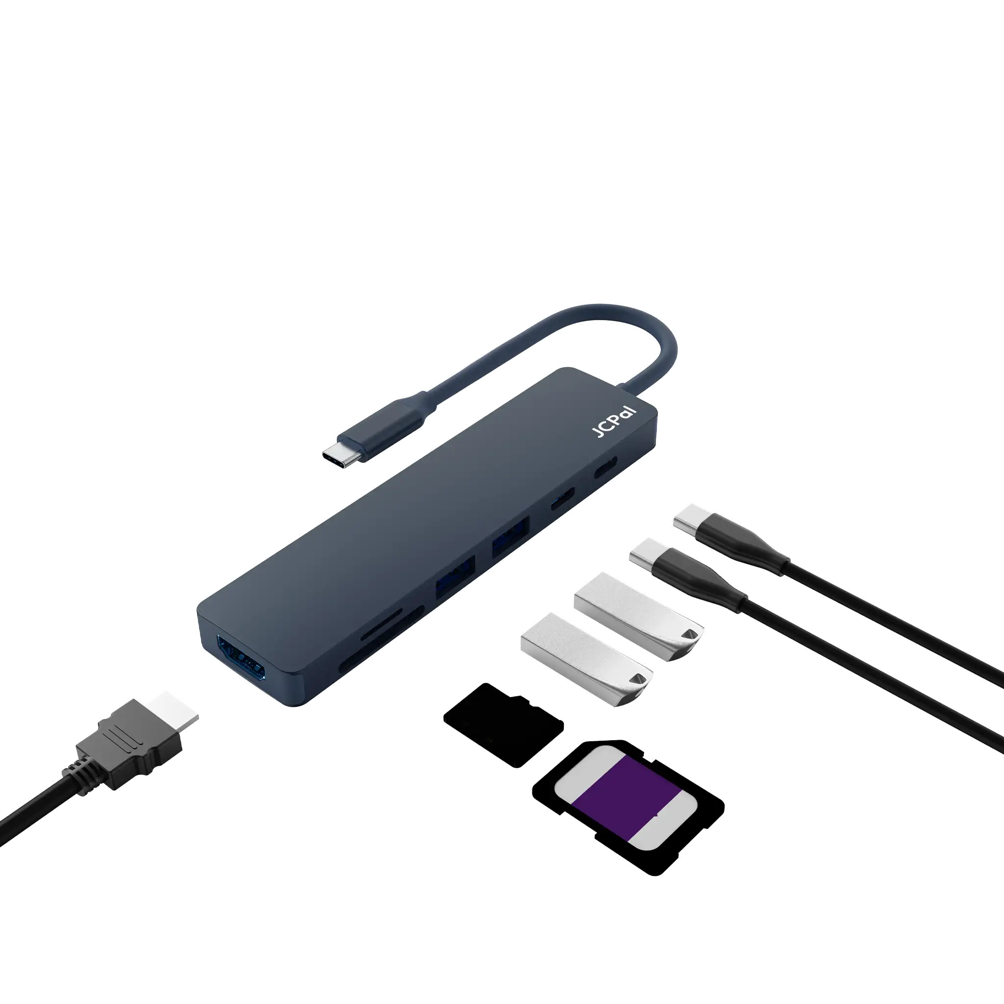 JCPal Linx USB-C 7in1 Hub (2xUSB3.0, USB C3.1, HDMI/60Hz, SD/TF3.0, PD100W) - indigo