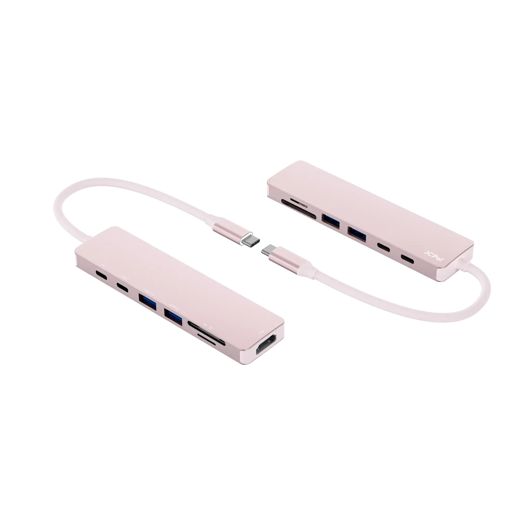 JCPal Linx USB-C 7in1 Hub (2xUSB3.0, USB C3.1, HDMI/60Hz, SD/TF3.0, PD100W) - rózsaszín