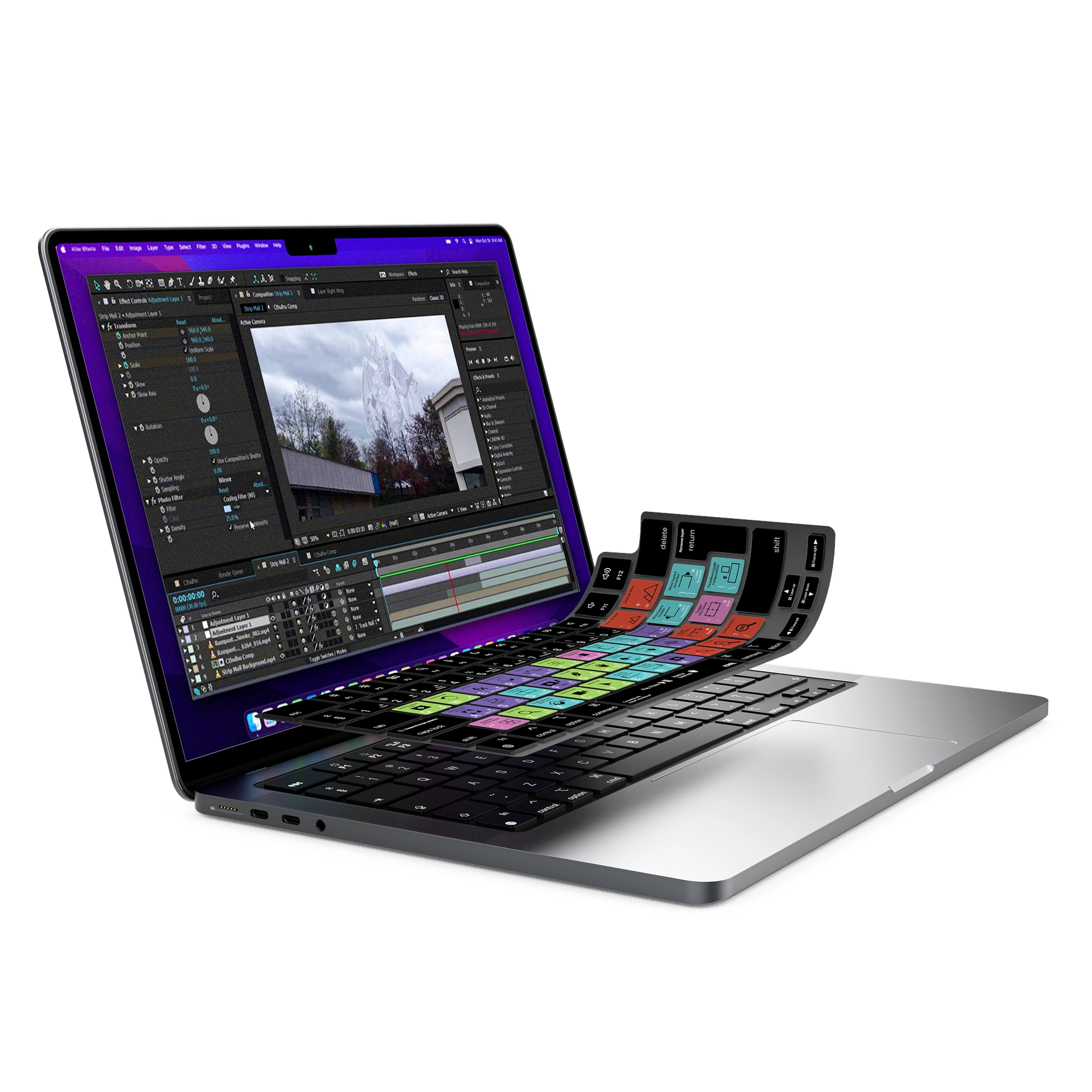 JCPal Verskin Adobe After Effects gyorsbillentyűs billentyűzetvédő - MacBook Air 13/15, Pro 14/16 (2021-2026) - nemzetközi angol kiosztás
