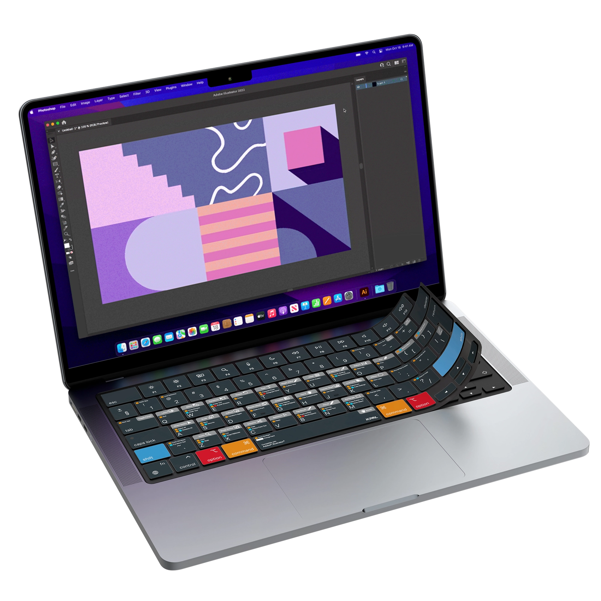 JCPal Verskin Adobe Illustrator gyorsbillentyűs billentyűzetvédő - MacBook Air 13/15, Pro 14/16 (2021-2026) - nemzetközi angol kiosztás