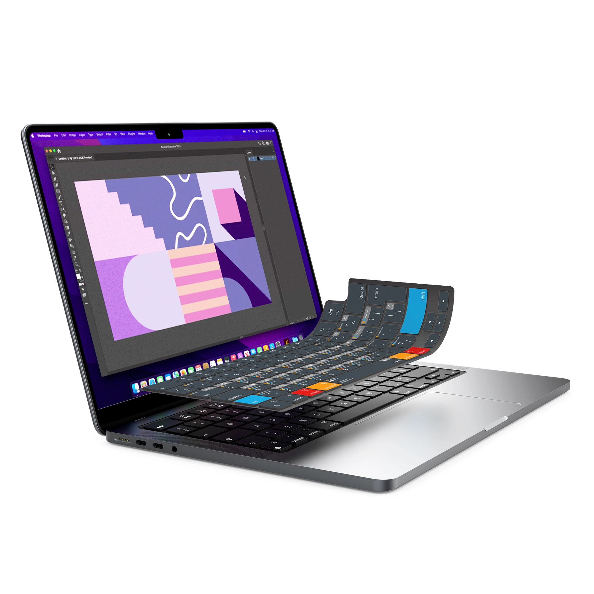JCPal Verskin Adobe Illustrator gyorsbillentyűs billentyűzetvédő - MacBook Air 13/15, Pro 14/16 (2021-2026) - nemzetközi angol kiosztás