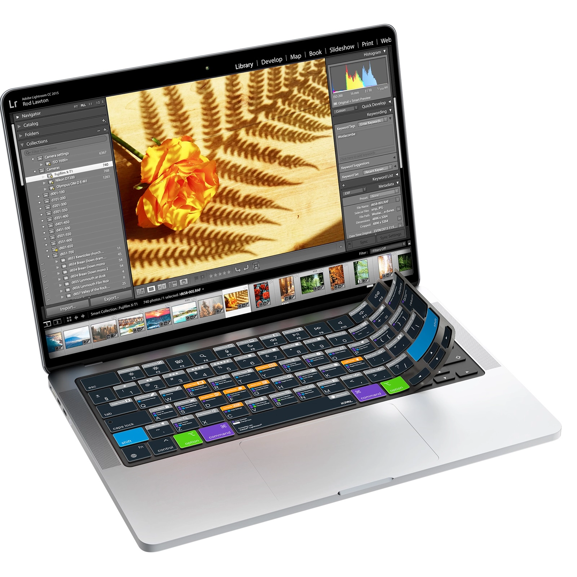 JCPal Verskin Adobe Lightroom gyorsbillentyűs billentyűzetvédő - MacBook Air 13/15, Pro 14/16 (2021-2026) - nemzetközi angol kiosztás