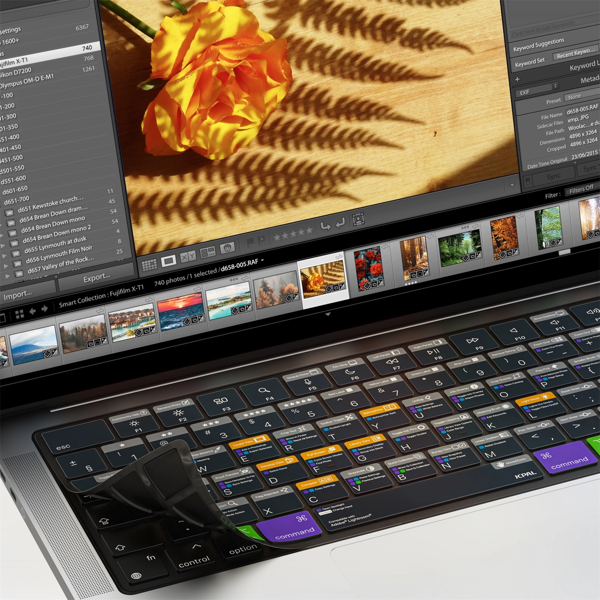 JCPal Verskin Adobe Lightroom gyorsbillentyűs billentyűzetvédő - MacBook Air 13/15, Pro 14/16 (2021-2026) - nemzetközi angol kiosztás