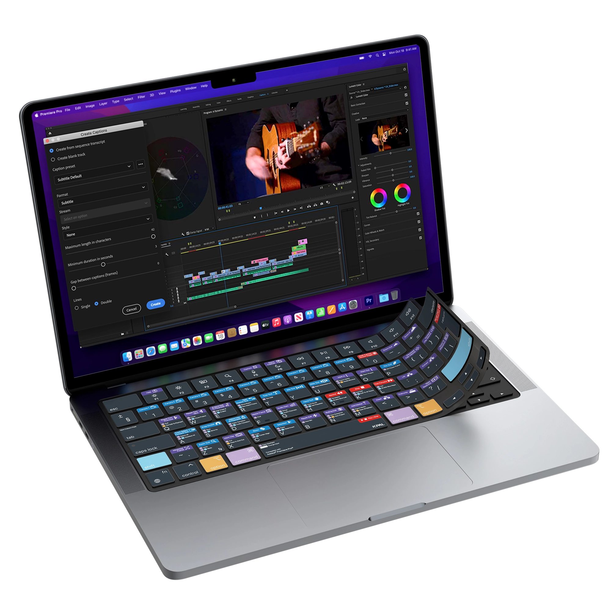 JCPal Verskin Adobe Premiere Pro gyorsbillentyűs billentyűzetvédő - MacBook Air 13/15, Pro 14/16 (2021-2026) - nemzetközi angol kiosztás