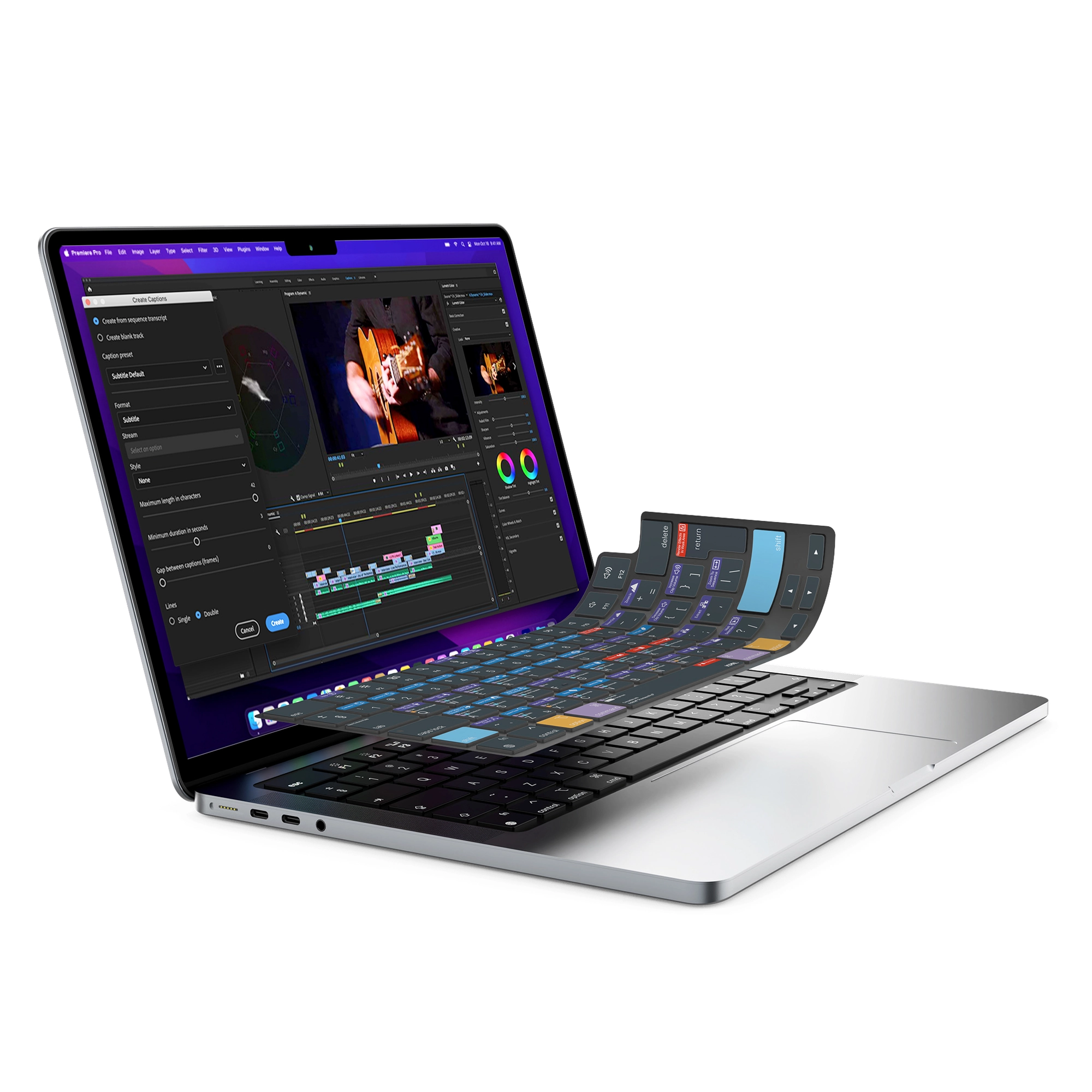 JCPal Verskin Adobe Premiere Pro gyorsbillentyűs billentyűzetvédő - MacBook Air 13/15, Pro 14/16 (2021-2026) - nemzetközi angol kiosztás