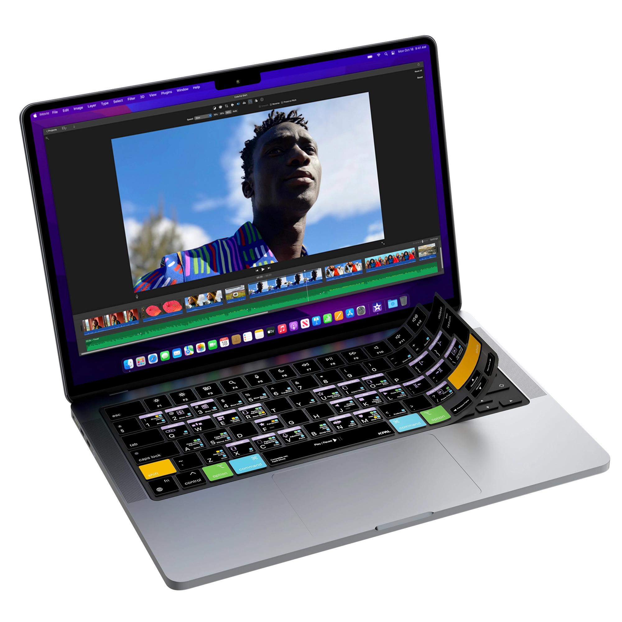 JCPal Verskin Apple iMovie gyorsbillentyűs billentyűzetvédő - MacBook Air 13/15, Pro 14/16 (2021-2026) - nemzetközi angol kiosztás