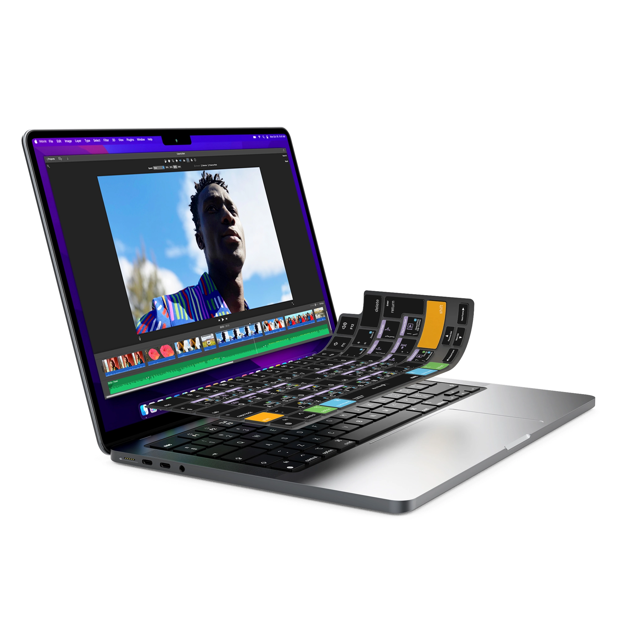 JCPal Verskin Apple iMovie gyorsbillentyűs billentyűzetvédő - MacBook Air 13/15, Pro 14/16 (2021-2026) - nemzetközi angol kiosztás