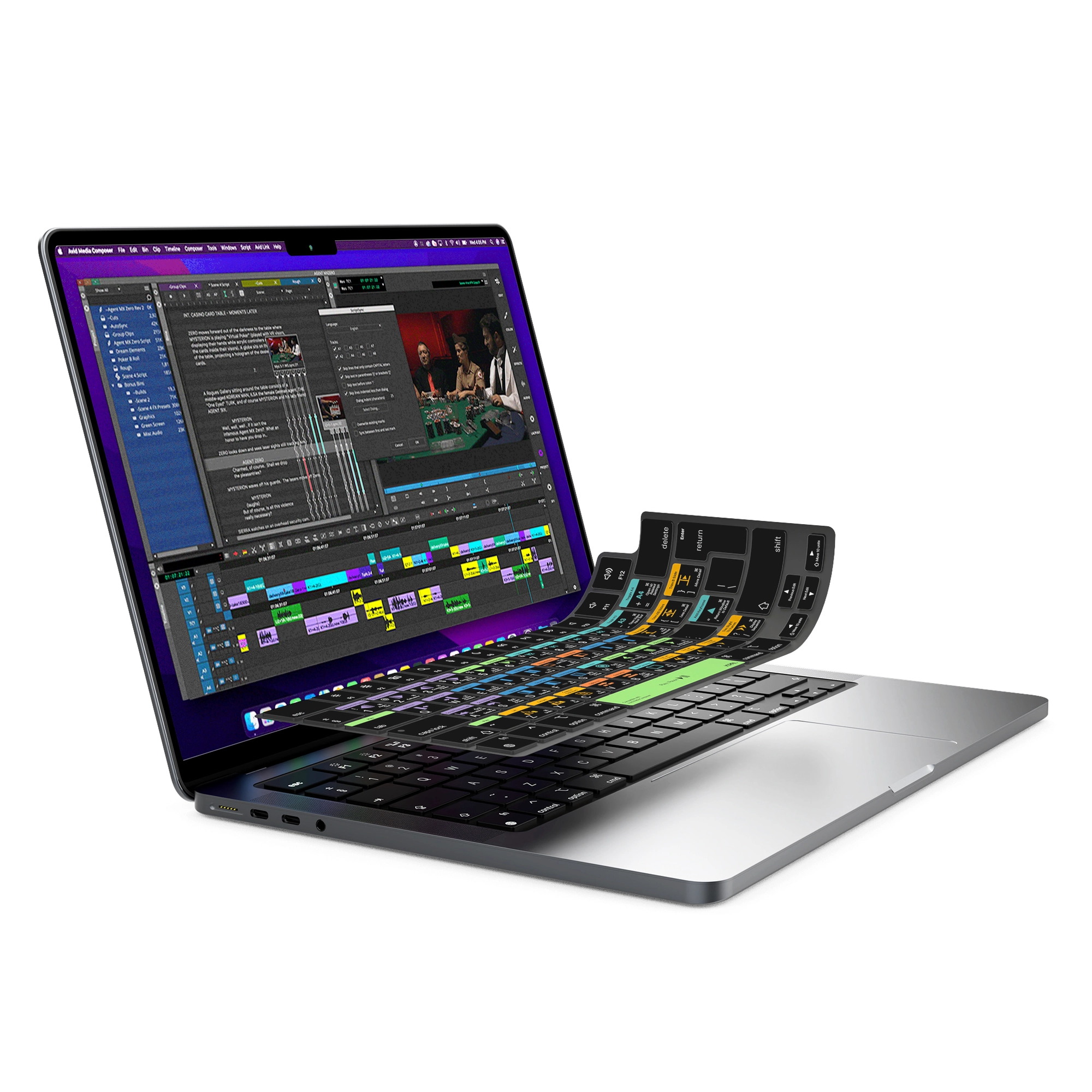 JCPal Verskin Avid Media Composer gyorsbillentyűs billentyűzetvédő - MacBook Air 13/15, Pro 14/16 (2021-2026) - nemzetközi angol kiosztás