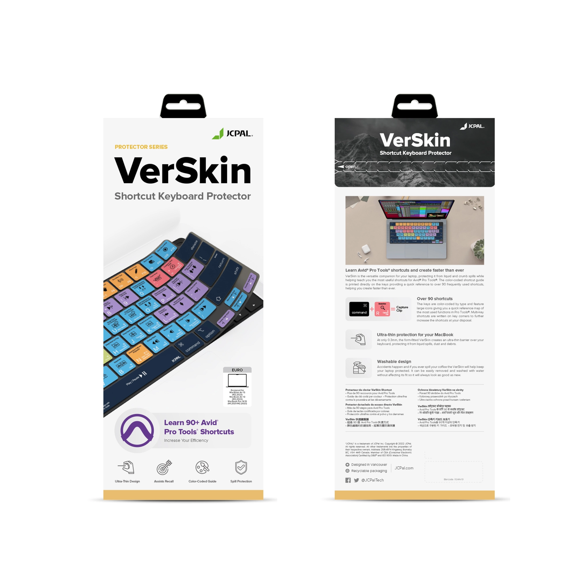 JCPal Verskin Avid Pro Tools gyorsbillentyűs billentyűzetvédő - MacBook Air 13/15, Pro 14/16 (2021-2026) - nemzetközi angol kiosztás