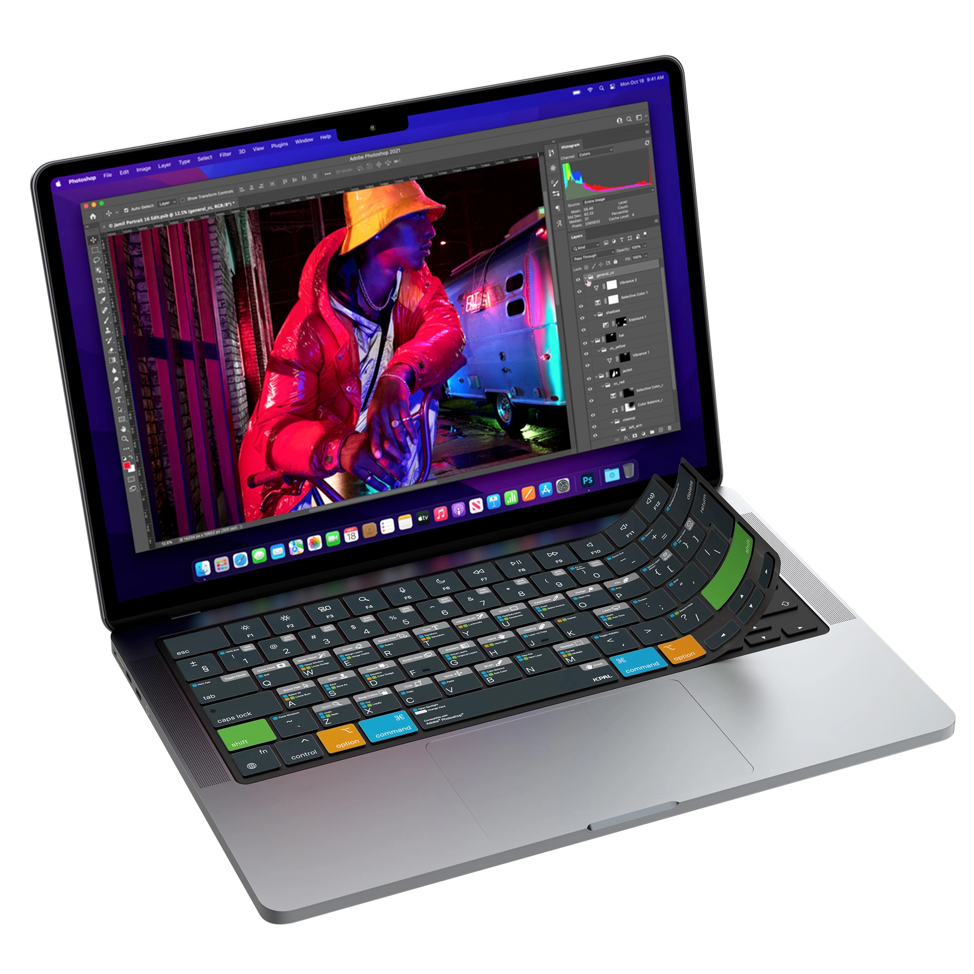 JCPal Verskin Photoshop gyorsbillentyűs billentyűzetvédő - MacBook Air 13/15, Pro 14/16 (2021-2026) - nemzetközi angol kiosztás