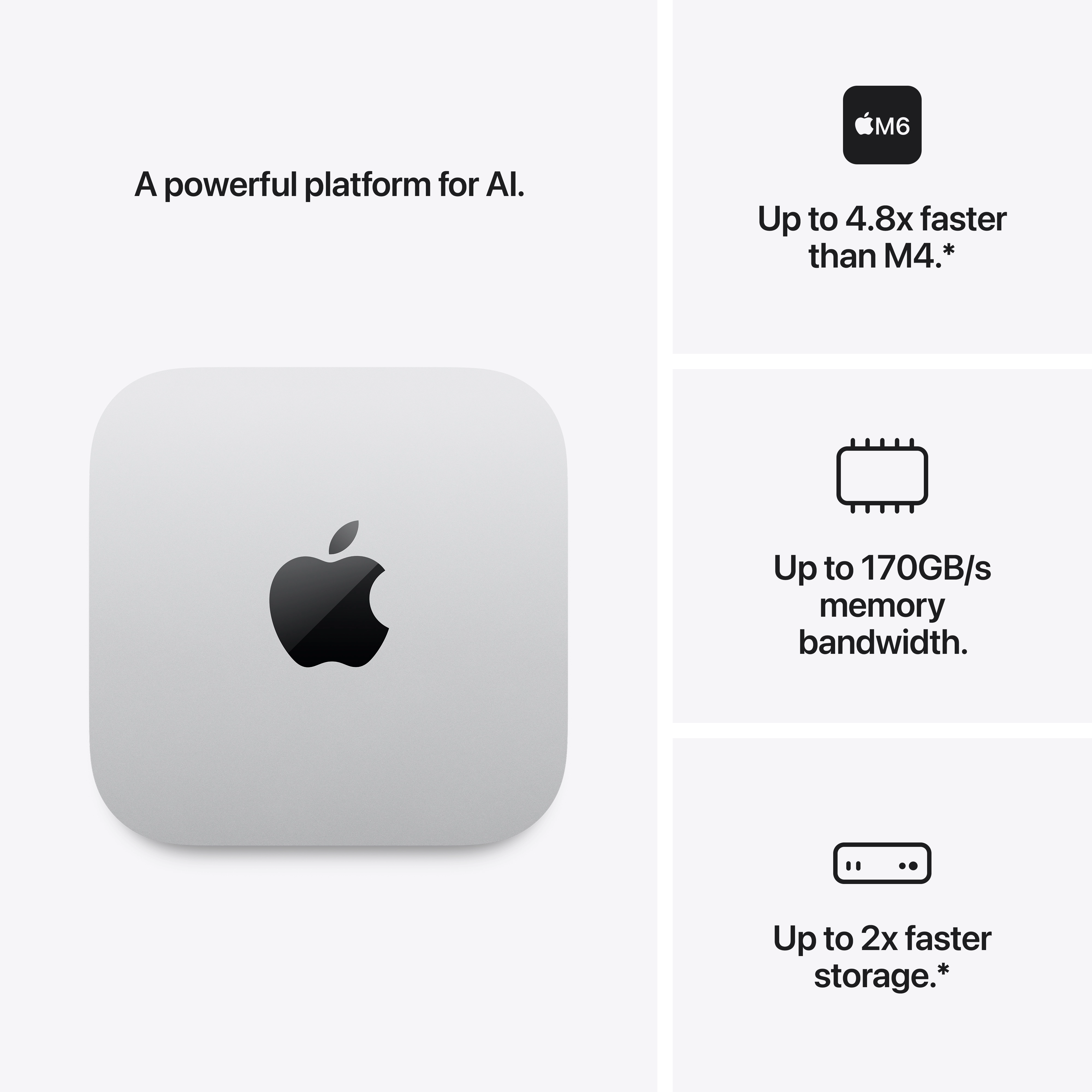 Mac mini: M6 chip, 12 magos CPU, 12 magos GPU, 16 GB egyesített memória, 256 GB‑os SSD