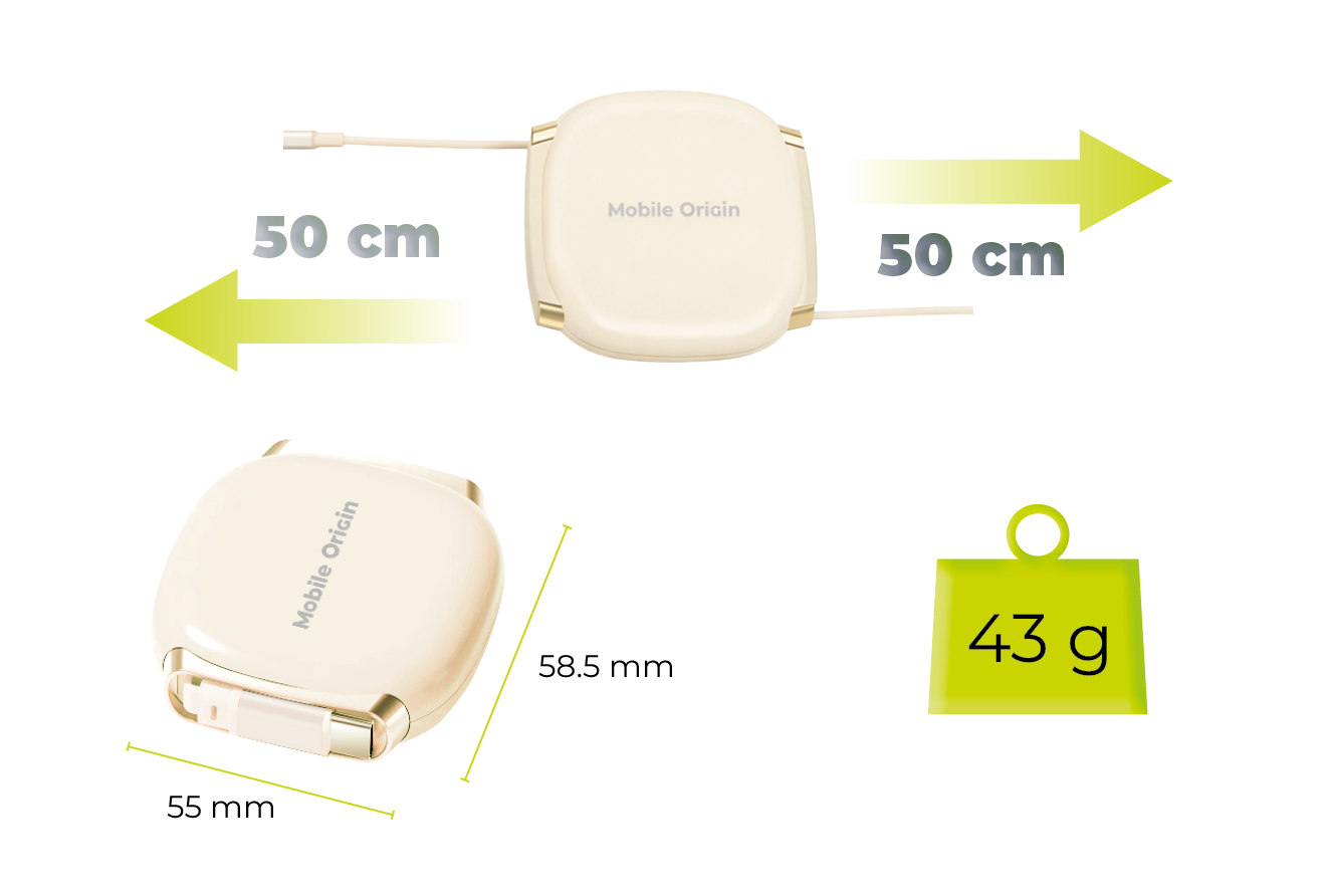 Mobile Origin CB7 100W visszahúzható USB-C - USB-C kábel - bézs