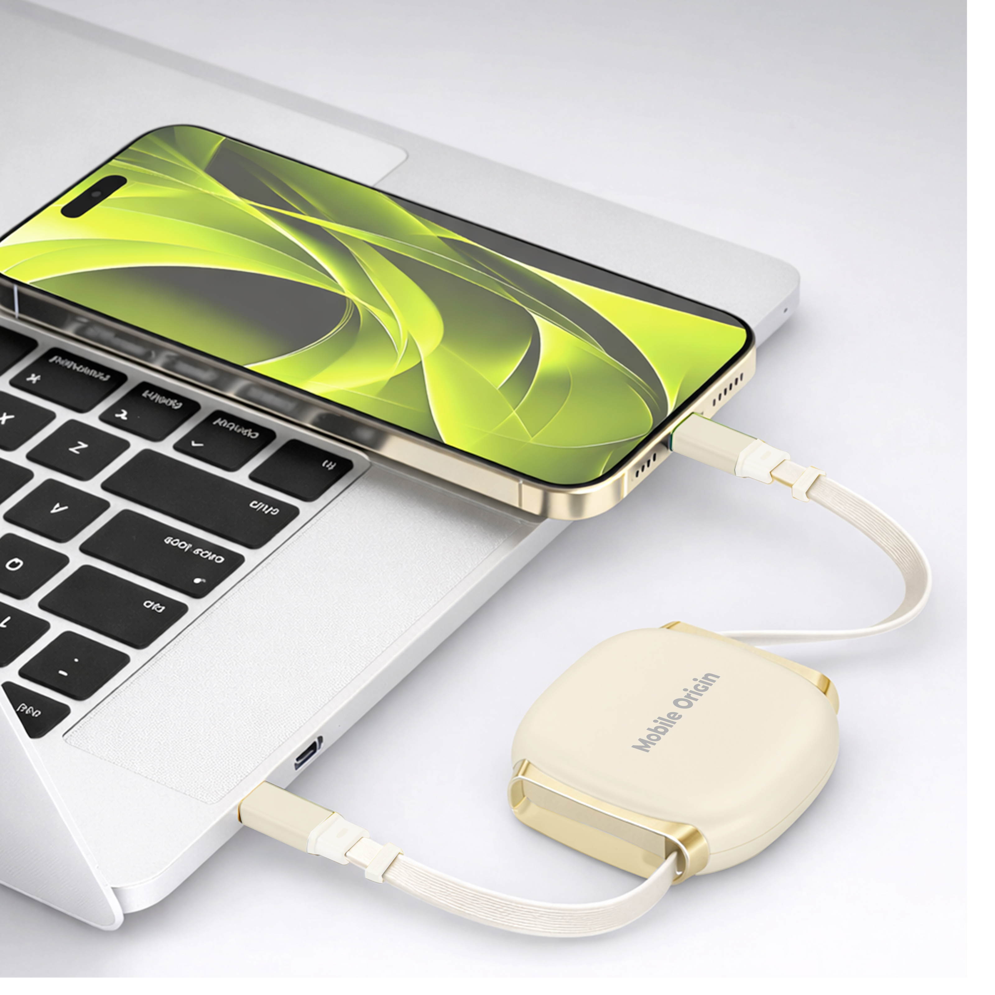 Mobile Origin CB7 100W visszahúzható USB-C - USB-C kábel - bézs