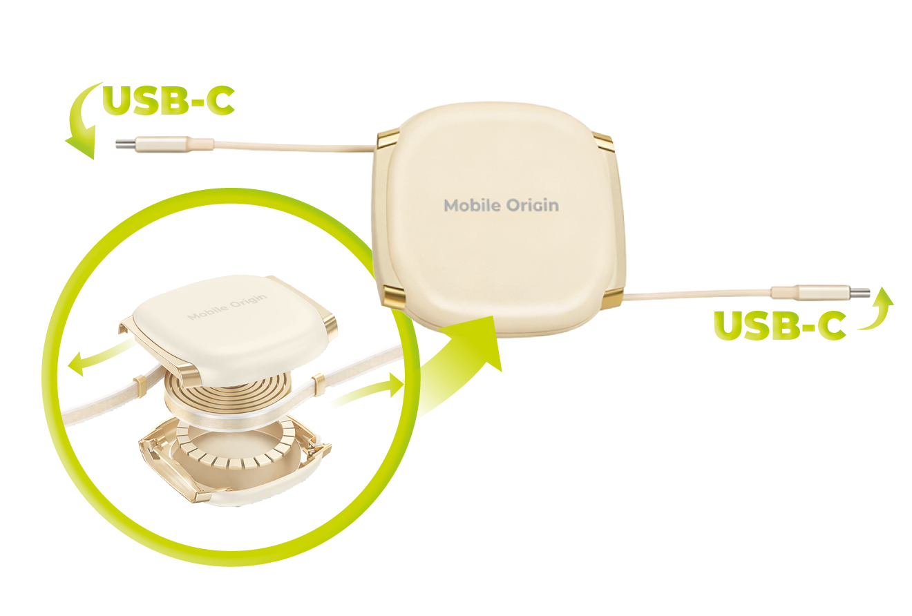 Mobile Origin CB7 100W visszahúzható USB-C - USB-C kábel - bézs
