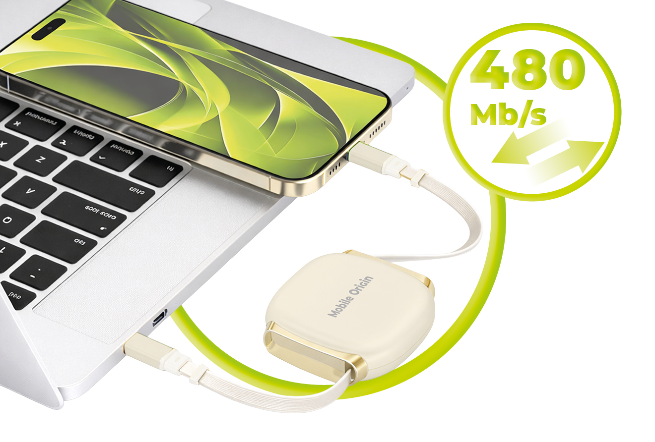Mobile Origin CB7 100W visszahúzható USB-C - USB-C kábel - bézs